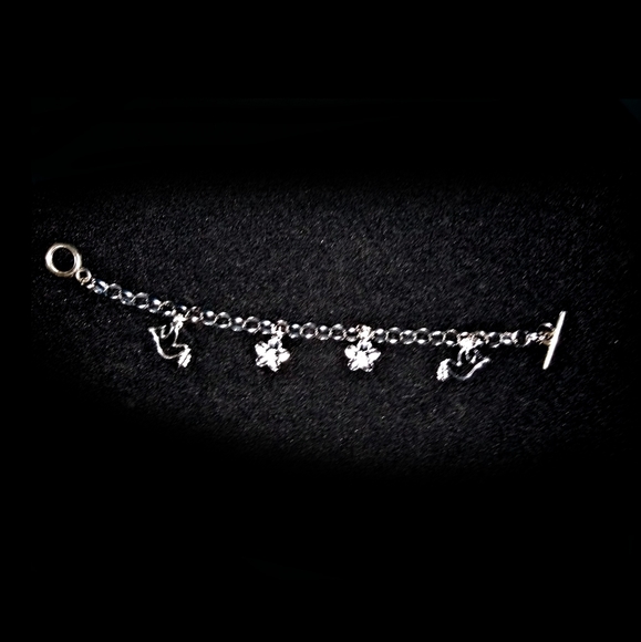 Charm Bracelet Flower and Bird Charm Bracelet Silvertone - Picture 5 of 8